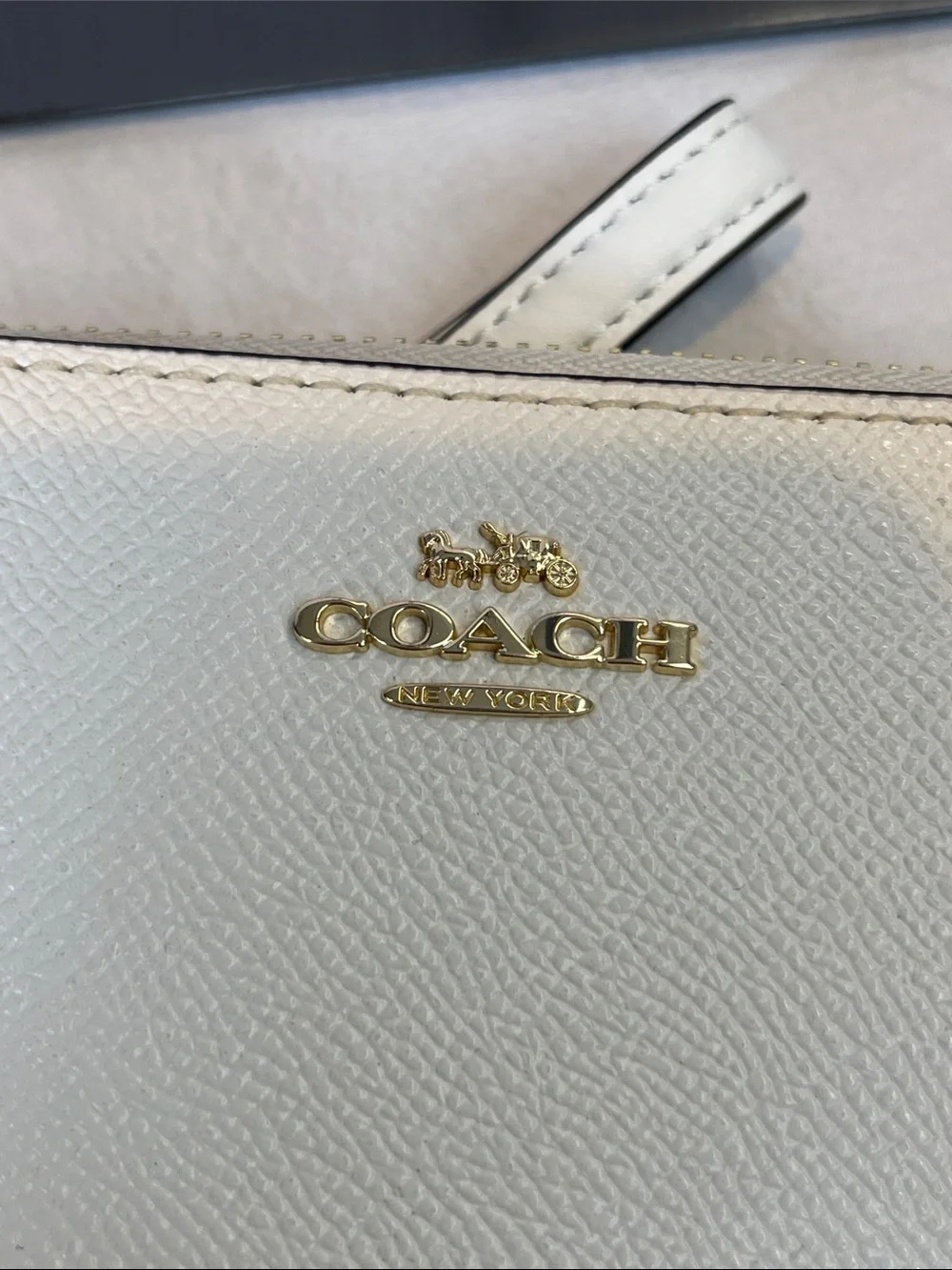 Coach B2254-C3441 Long Zip Around Wallet Chalk White Crossgrain Leather Wristlet